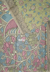 Pastel Green - Fine Quality Pure Cotton Saree with Kalamkari Floral Design - Perfect for Regular Wear | Casual Wear | Summer Wear
