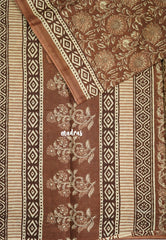 Muted Brown with Diamond Border - Fine Quality Pure Cotton Saree with Kalamkari Prints and Small Border - Perfect for Regular Wear | Casual Wear | Summer Wear