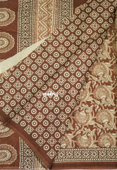 Mild Brown - Fine Quality Pure Cotton Saree with Kalamkari Prints and Small Border - Perfect for Regular Wear | Casual Wear | Summer Wear