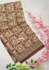 Mild Brown - Fine Quality Pure Cotton Saree with Kalamkari Prints and Small Border - Perfect for Regular Wear | Casual Wear | Summer Wear