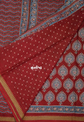 Reddish Maroon D1- Fine Quality Pure Cotton Saree Bagru Prints Body Thread Border - Perfect for Regular Wear | Casual Wear | Summer Wear