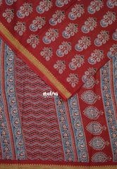 Reddish Maroon D3 - Fine Quality Pure Cotton Saree Bagru Prints Body Thread  Border - Perfect for Regular Wear | Casual Wear | Summer Wear