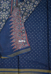 Indigo Blue D4 - Fine Quality Pure Cotton Saree Bagru Prints Body Thread Border - Perfect for Regular Wear | Casual Wear | Summer Wear