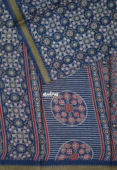Indigo Blue D4 - Fine Quality Pure Cotton Saree Bagru Prints Body Thread Border - Perfect for Regular Wear | Casual Wear | Summer Wear