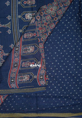 Indigo Blue D5 - Fine Quality Pure Cotton Saree Bagru Prints Body Thread Border - Perfect for Regular Wear | Casual Wear | Summer Wear