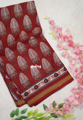 Reddish Maroon D2 - Fine Quality Pure Cotton Saree Bagru Prints Body Thread Border - Perfect for Regular Wear | Casual Wear | Summer Wear