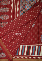 Reddish Maroon D2 - Fine Quality Pure Cotton Saree Bagru Prints Body Thread Border - Perfect for Regular Wear | Casual Wear | Summer Wear