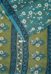 Mustard Teal Green - Fine Quality Pure Cotton Saree Floral Prints - Perfect for Regular Wear | Casual Wear | Summer Wear