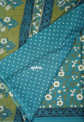 Mustard Teal Green - Fine Quality Pure Cotton Saree Floral Prints - Perfect for Regular Wear | Casual Wear | Summer Wear