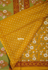 Mustard Yellow - Fine Quality Pure Cotton Saree Floral Prints - Perfect for Regular Wear | Casual Wear | Summer Wear