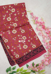 Muted Crimson Pink - Fine Quality Pure Cotton Saree Floral Prints - Perfect for Regular Wear | Casual Wear | Summer Wear