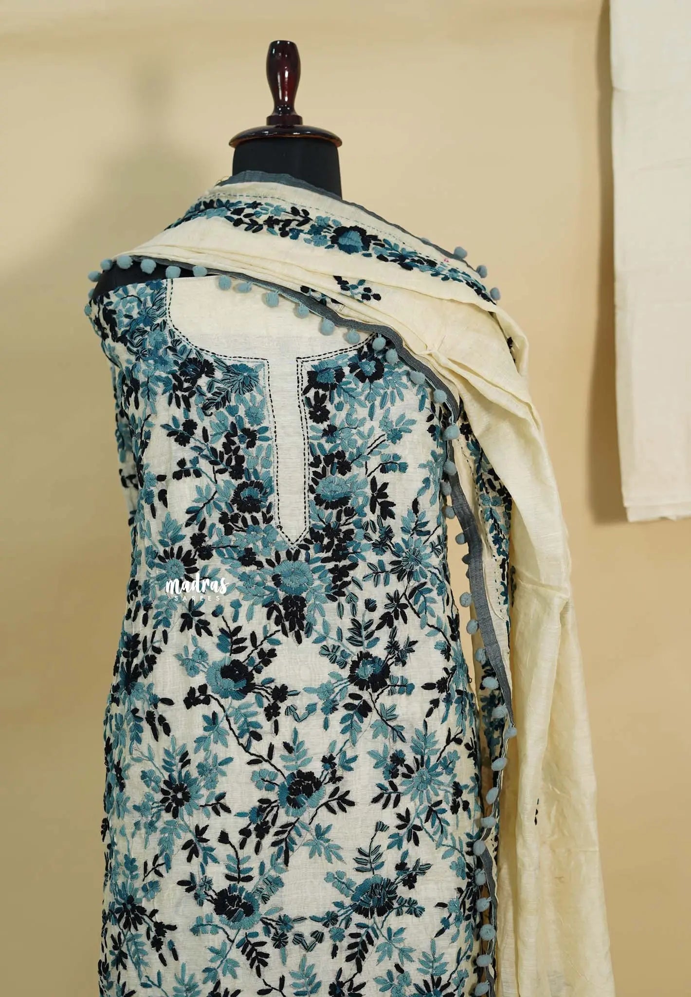 Amitha – Ivory Full heavy chikankari embroidered chanderi silk salwar suit