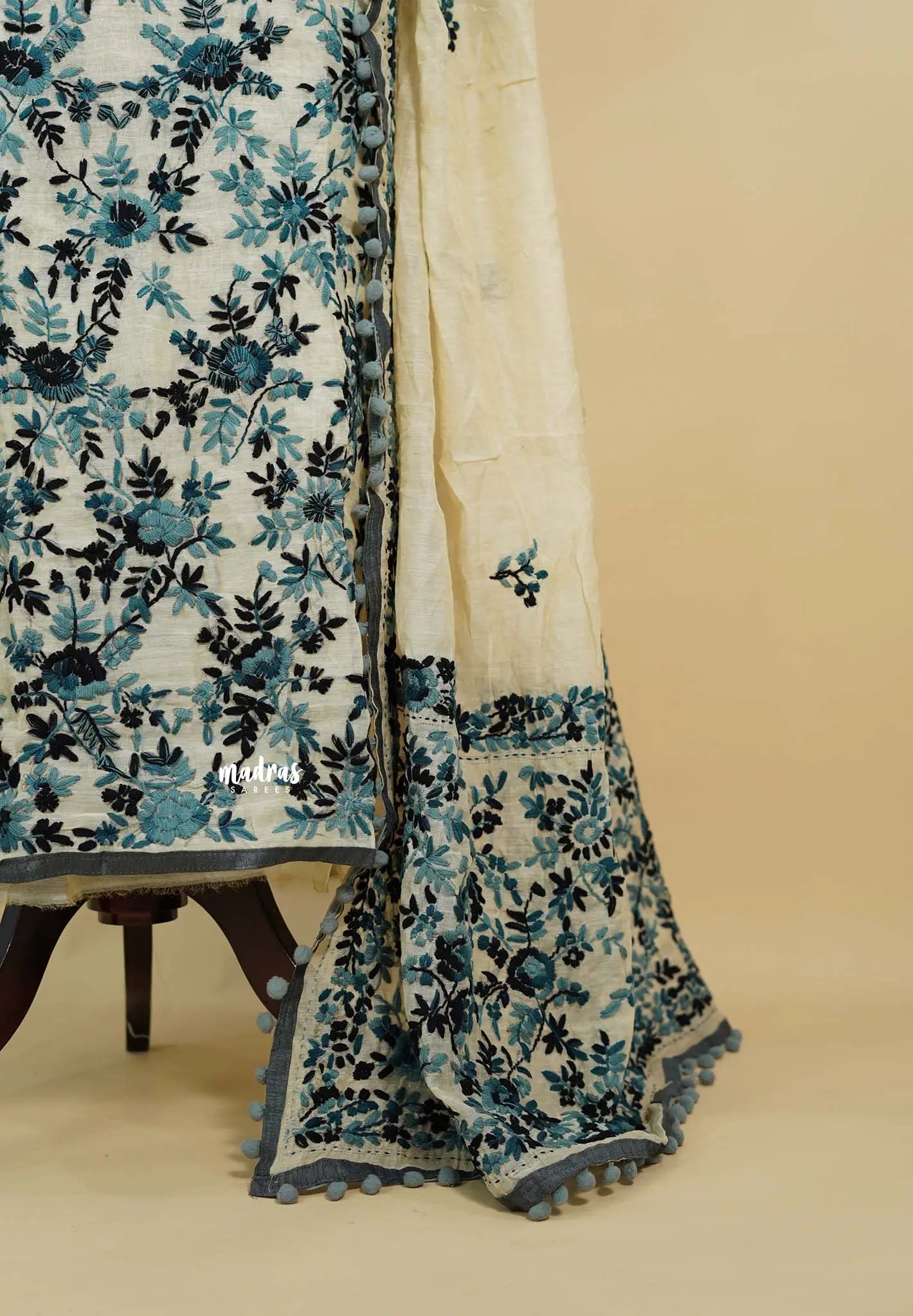 Amitha – Ivory Full heavy chikankari embroidered chanderi silk salwar suit