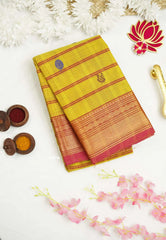 Fusion chettinad cotton kattam with zari border lemon yellow