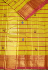 Fusion chettinad cotton kattam with zari border lemon yellow