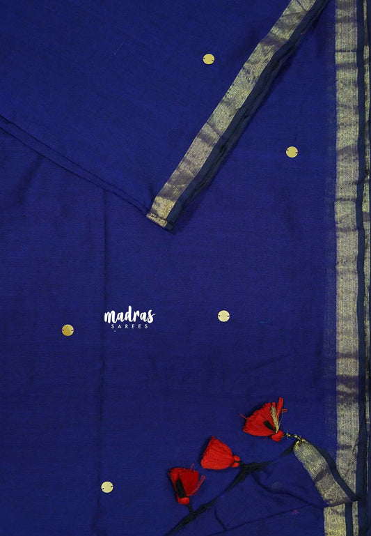 Midnight Blue - Soft Mul Cotton Saree with Gini work