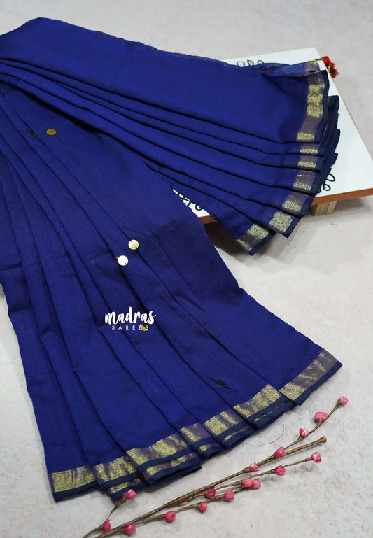 Midnight Blue - Soft Mul Cotton Saree with Gini work