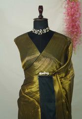 Gold Tissue khadi with black big skirt border - Vani Bhojan saree