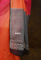 Orange And Pink Popsicle color with Lace - Linen Cotton Saree with Gradient Ombre tone Flower Embroidery with Stripes Pallu and Blouse - Perfect for Office Wear | Summer wear | Casual Wear