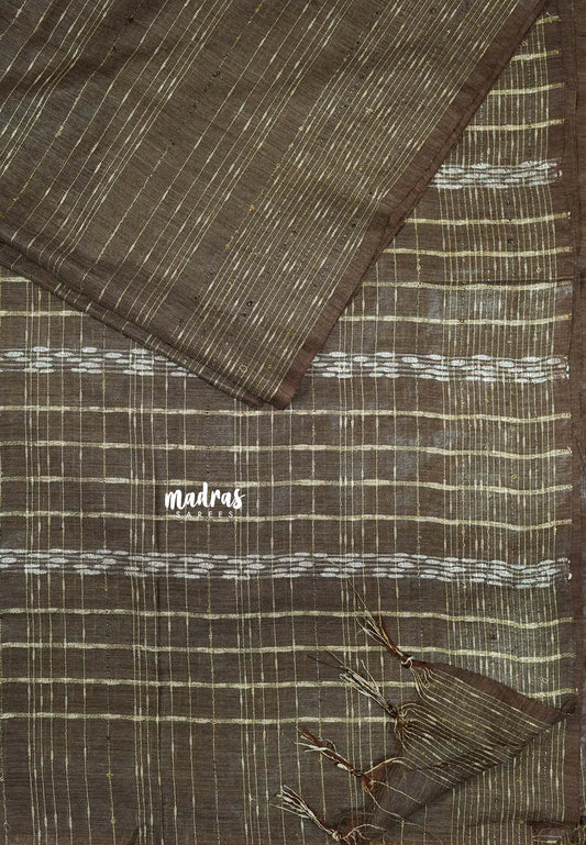 Greenish Brown - Silk Linen saree