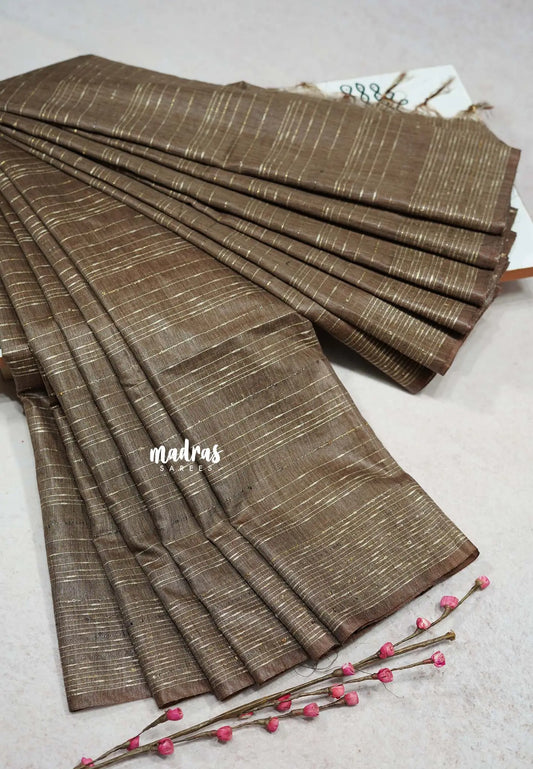 Greenish Brown - Silk Linen saree