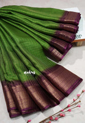 Green with winered - Meenakari printed silk with zari checks body