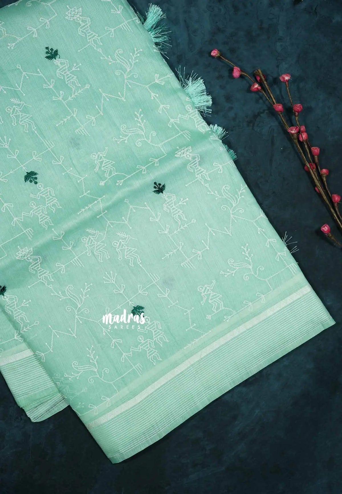 Design 3 - Pastel shades Haasini - Bamboo cotton silk with warli embroidery