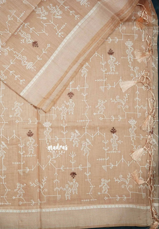 Design 3 - Pastel shades Haasini - Bamboo cotton silk with warli embroidery