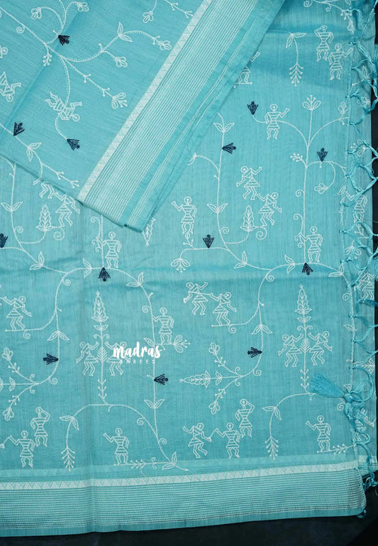 Design 1 - Pastel shades Haasini - Bamboo cotton silk with warli embroidery