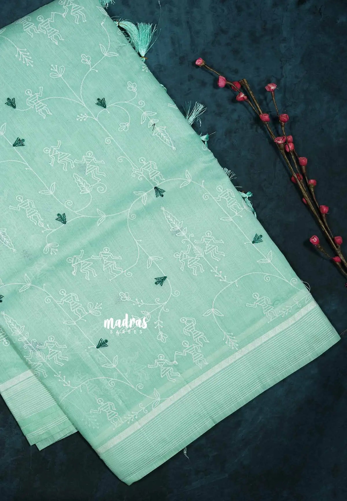 Design 1 - Pastel shades Haasini - Bamboo cotton silk with warli embroidery