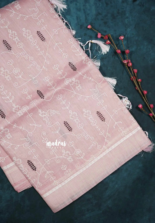Design 2 - Pastel shades Haasini - Bamboo cotton silk with warli embroidery