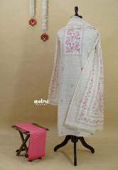 Amitha –  Half White Hakkoba  Cotton with Floral Yoke and Dupatta