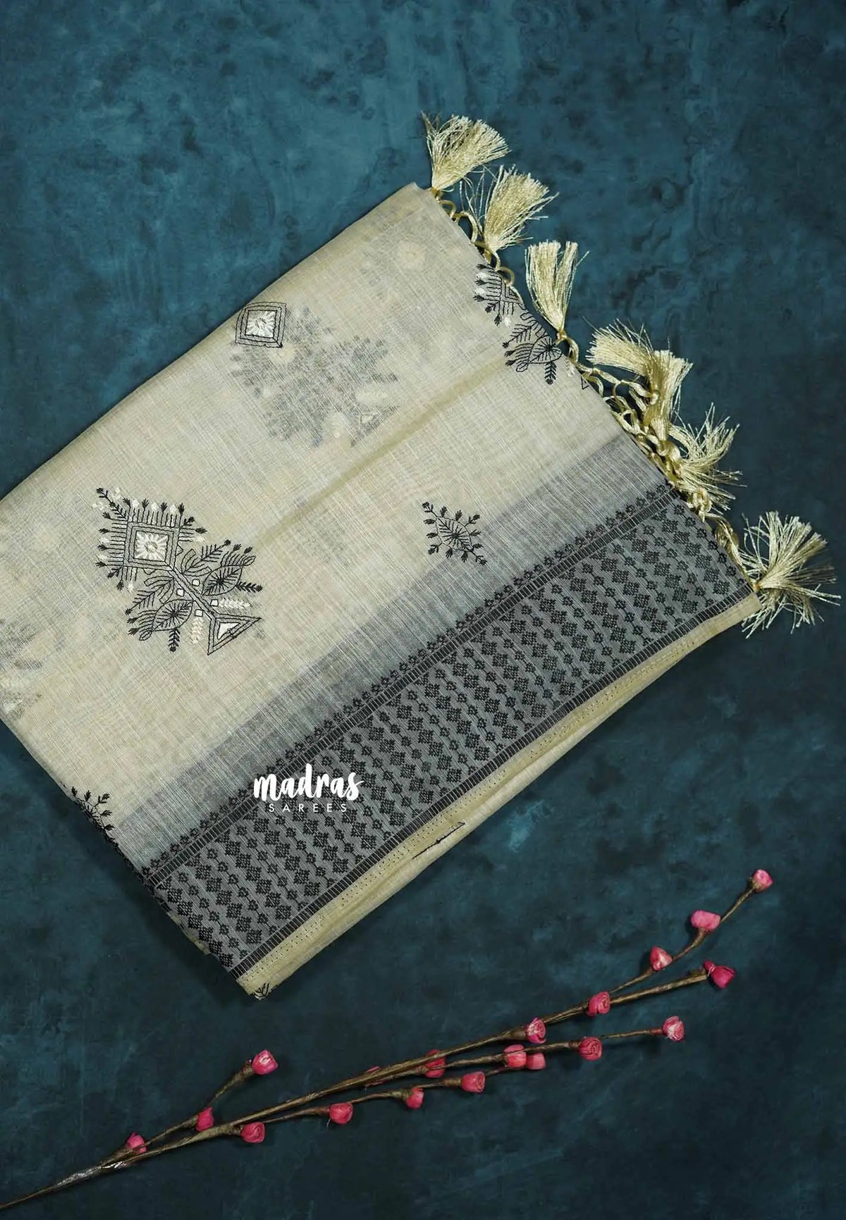 Design 3 - Halfwhite Haasini - Bamboo cotton silk with warli embroidery