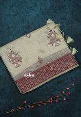 Design 3 - Halfwhite Haasini - Bamboo cotton silk with warli embroidery