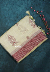 Design 1 - Halfwhite Haasini - Bamboo cotton silk with warli embroidery