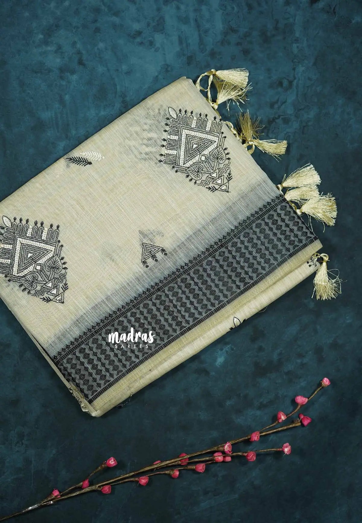 Design 2 - Halfwhite Haasini - Bamboo cotton silk with warli embroidery