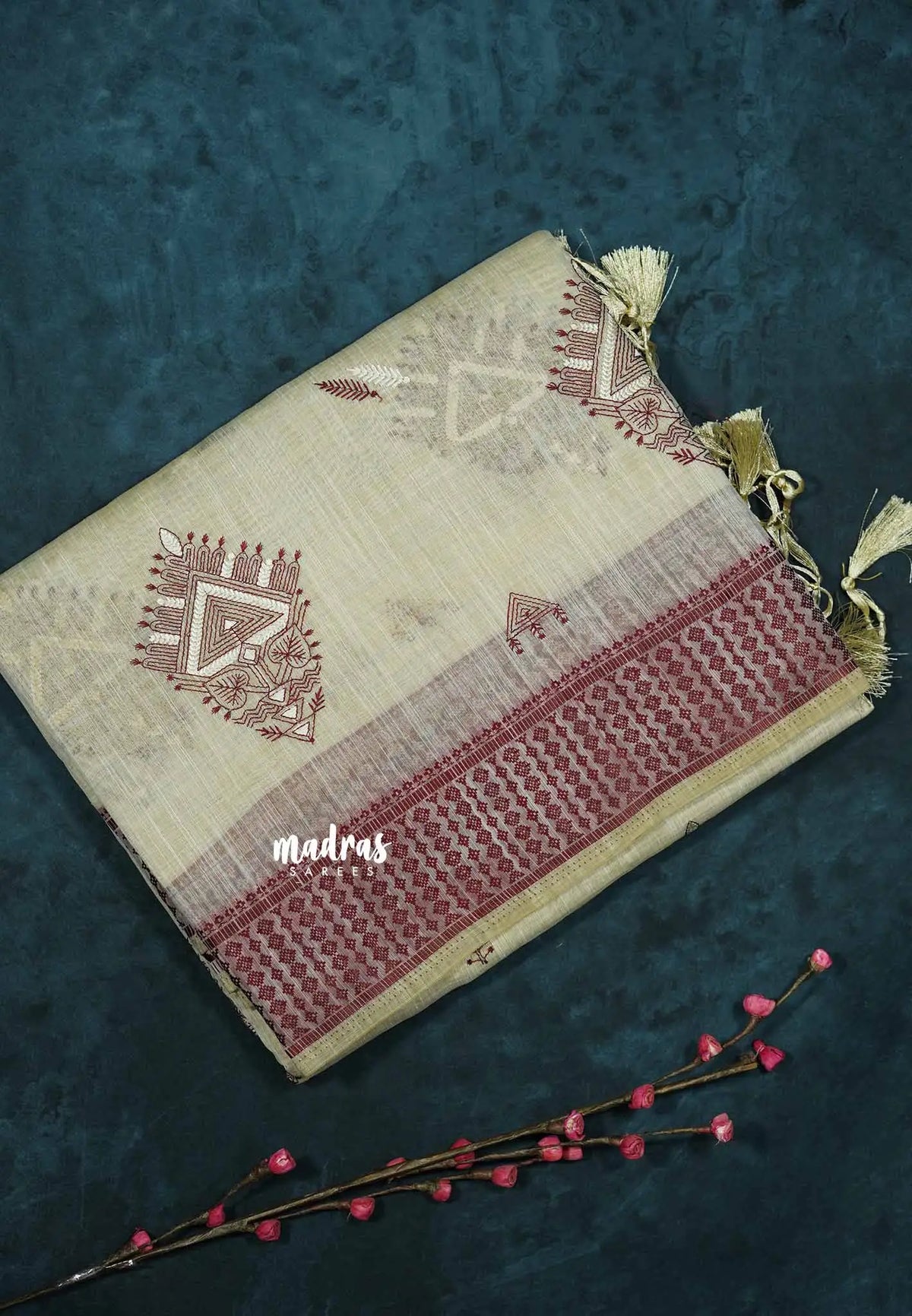 Design 2 - Halfwhite Haasini - Bamboo cotton silk with warli embroidery