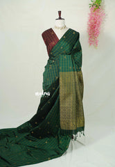 Verdant Olive Green - Hamsavalli – Soft Silk Elegance rudraksham mayil kattam body contrast blouse - Perfect for Festive Wear