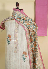 Amitha – Ivory with Rose Pink – Chanderi Silk Salwar Suit with Hand Kantha Stitches
