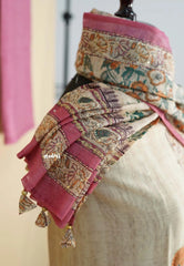 Amitha – Ivory with Rose Pink – Chanderi Silk Salwar Suit with Hand Kantha Stitches