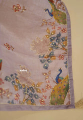 Amitha – Muted Lavender Chanderi Silk Salwar Suit with Handcrafted Peacock & Floral Motif
