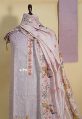 Amitha – Muted Lavender Chanderi Silk Salwar Suit with Handcrafted Peacock & Floral Motif