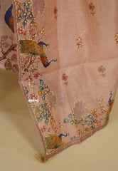 Amitha – Melon Peach Chanderi Silk Salwar Suit with Handcrafted Peacock & Floral Motif