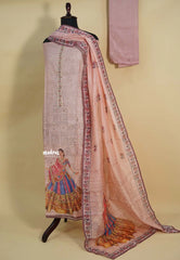 Amitha – Pastel Pink Chanderi Silk Salwar Suit with Digital navratri garba Girl Motif & Sequins Work