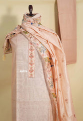 Amitha – Melon Peach Chanderi Silk Salwar Suit with Handcrafted Peacock & Floral Motif