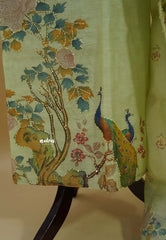Amitha – Pastel Green Chanderi Silk Salwar Suit with Handcrafted Peacock & Floral Motif