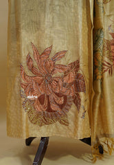 Amitha – Golden Beige Chanderi Silk Salwar Suit with Handcrafted Floral Motif & Sequins Work