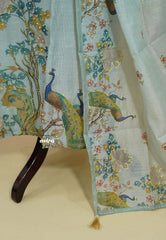 Amitha – Sky Blue Chanderi Silk Salwar Suit with Handcrafted Peacock & Floral Motif