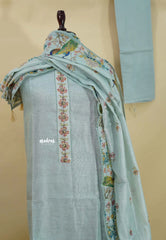 Amitha – Sky Blue Chanderi Silk Salwar Suit with Handcrafted Peacock & Floral Motif
