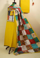 Amitha – Lemon Aura Handloom Cotton top & bottom hand stitched Kantha work silk dupatta